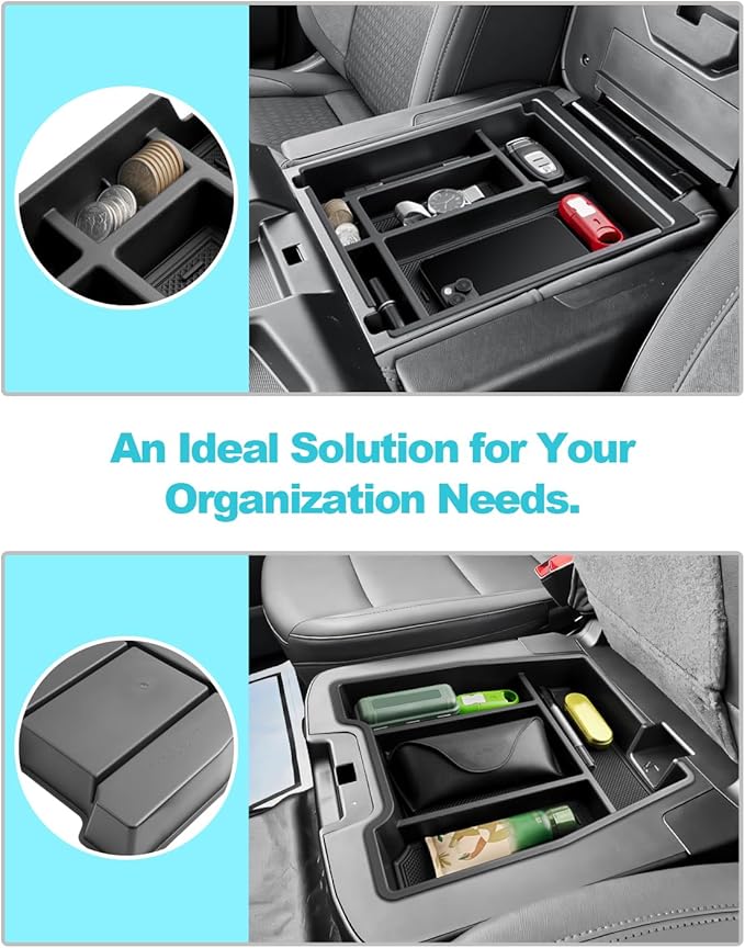 CDEFG 2PCS for Chevy Silverado Sierra Center Console Organizer for 2019-2025 2026 Chevrolet Silverado/GMC Sierra 1500/2020-2026 Silverado Sierra 2500HD 3500HD Accessory(Split-Bench Folding Seat Only)
