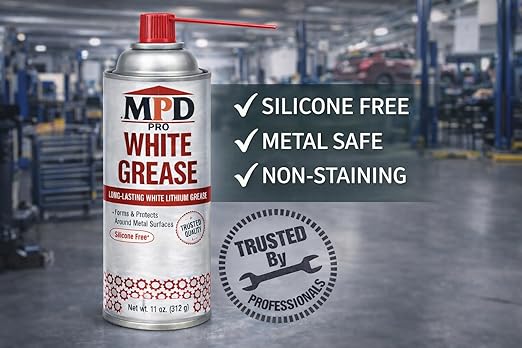 MPD PRO White Lithium Grease Spray, Marine-Grade Drip-Free Lubricant, Non-Staining High-Solid Formula for Garage Doors, Hinges, Chains & Automotive Use – 11 oz (2-Pack)