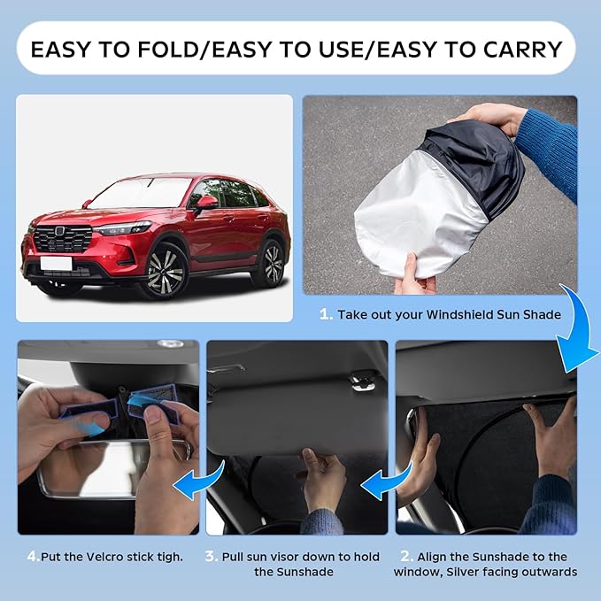 Sun Shade Sunshade for Honda HR-V 2026 2025 2024 2023 HRV Windshield Cover, 4-Layers Sun Shield 250T Silver Coating Sun Visor Foldable Window Shade Blocks UV Rays Car Accessories