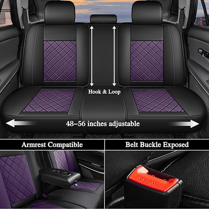 otoez Car Seat Covers Full Set, Universal Leather Seat Cover 5 Seat Waterproof & Breathable Automotive Seat Protector Full Coverage for Cars Sedens, Trucks, SUVs, Vans (Dark Purple)