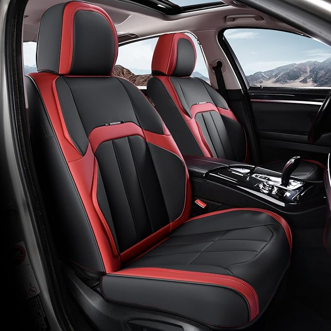 Coverado Car Seat Covers Front Set, Luxury Nappa Leather Seat Covers Universal Fit Waterproof Non-Slip Breathable Automotive Seat Protectors for Cars, SUVs, Trucks