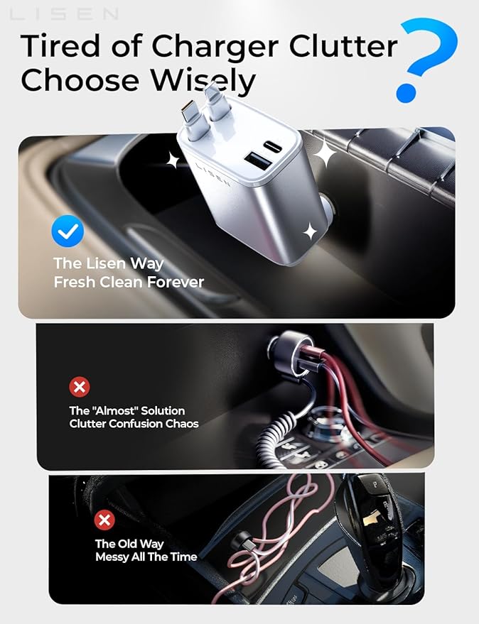 LISEN Retractable Car Charger for iPhone, for iPhone 17 Pro Max 16 15 14 13 12 Plus Mini, Cute 4 in 1 Retractable USB C Car Charger Fast Chareg for Women Men, 84W Fast Charging Car Accessorie