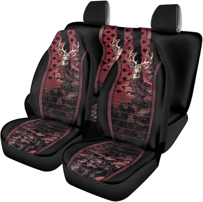 KEIAHUAN Universal Front and Bench Seat Covers American Flag Camo Deer Hunting Car Seat Cover Auto Accessories for Most Sedans,SUVs,Truck,Vans