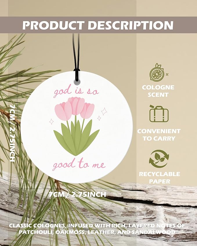 Pink Christian Round Citrus Car Air Freshener 4 Pcs, Pink Coquette Bow Tulip Floral Hanging Air Freshener for Cars Bathroom Dorm Books Decor, Girly Christian Accessories Gifts for Women Girls
