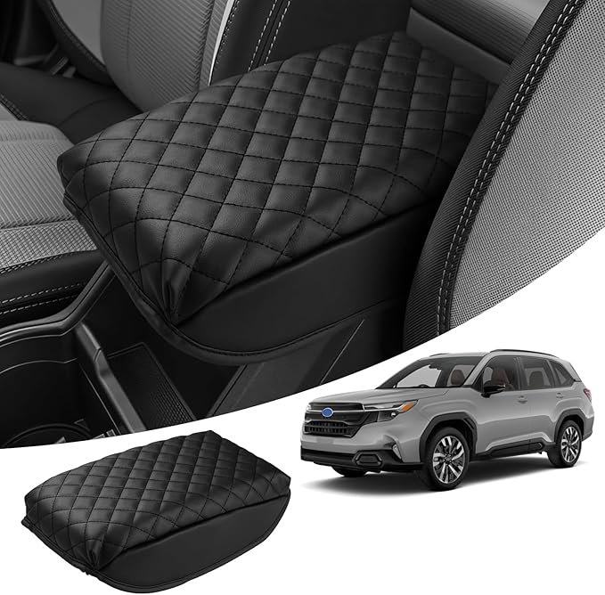 FIILINES Center Console Cover for Subaru Forester 2025 2026, Armrest Cover Pad Cushion Protector Forester Accessories Armrest Cover Anti-Scratch Black