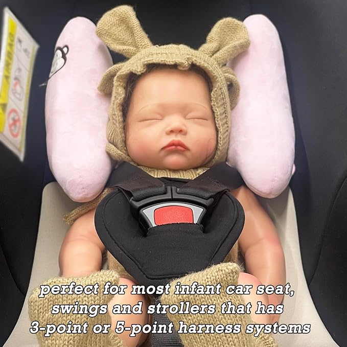 Adjustable Head Neck Pillow for Infant Car Seat, Portable Baby Travel Pillow for Stroller, Banana Shape Headrest Support Pillow, Comfortble Toddler Neck Pillow for Pushchair,Swing, Light Pink