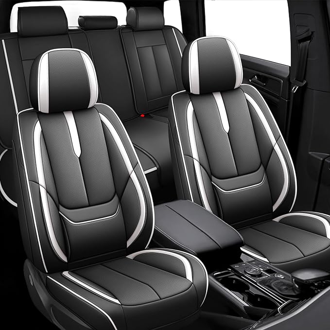 Fit for 98% of Mercedes Benz Car Seat Covers, Premium Nappa Leather Seat Cover, Fully Wrapped Protect Modern Style Seat Cover (5-Seat Standard, Black & White)