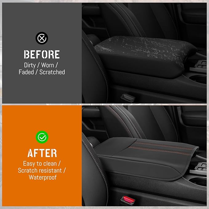 Center Console Armrest Cover Compatible with Honda Pilot 2023 2024 2025 2026, Ridgeline Passport 2024-2026, Armrest Pad Lid Cushion,Center Console Protector Pad (Orange Stitching)