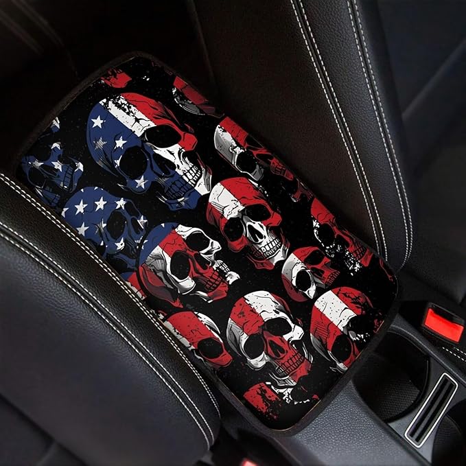 American Flag Armrest Cover Skull Skull Center Console Cover for Auto Car Center Console Protector Cushion Pad Universal for Car Sedan Car Interior Accessories