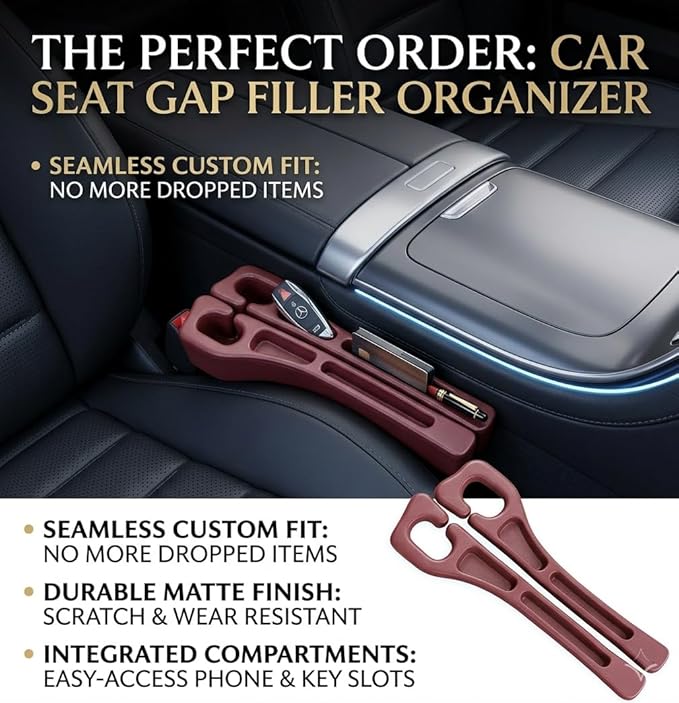 Seat Gap Filler 2 Pack, Car Seat Gap Plug with Storage Slot for Phone & Keys, High-Density Elastic Car Slot Organizer for Most Cars, SUVs, and Trucks - Red