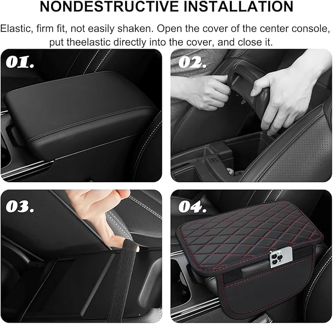 Car Armrest Cushion for Isuzu D-MAX MU-X 2015-2025, Center Console Covers Pad Leather Accessories, Arm Rest Protector Mat with Side Storage Bag for SUV/Sedan/Truck, B/Black-Red