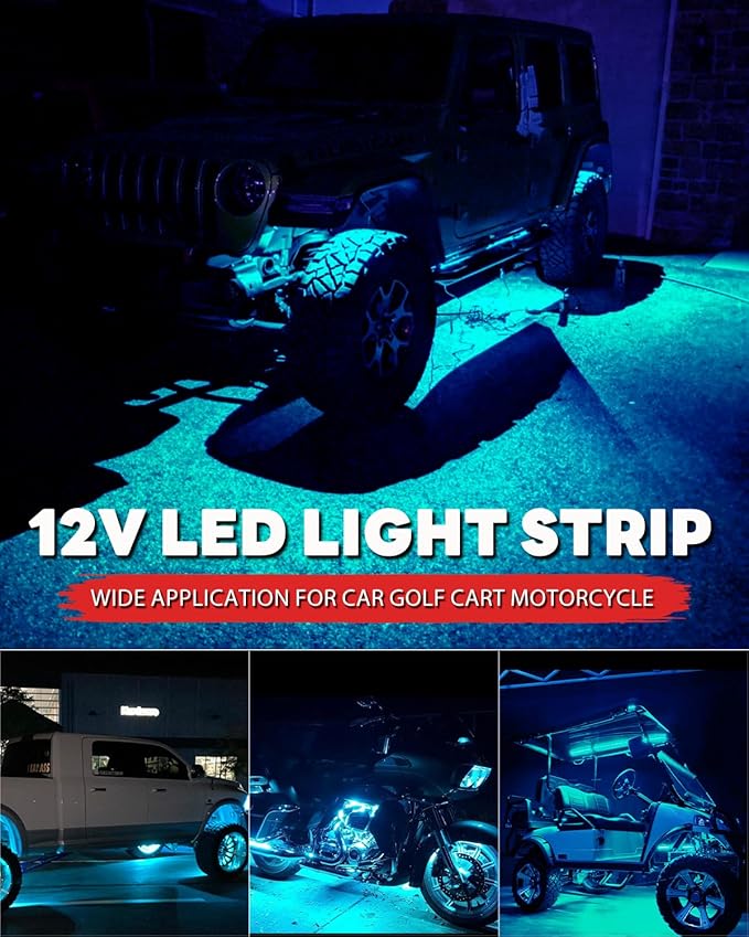 12V Led Light Strip Connectable 24Inch ICE Blue Led Strip Lights for Car Underglow Kit Golf Cart Motorcycle Boat Cabinet Waterproof Led Light Strip,4Pack