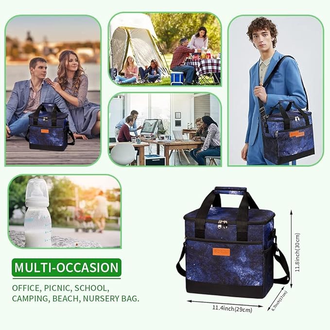 iknoe Large Cooler Bag Collapsible 24 Can Insulated Bags Leakproof Lunch Cooler Tote with Multi-Pockets for Adult Insulated Thermal Bag for Beach, Picnic, Office Work, Galaxy