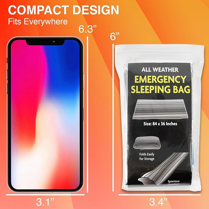 Mylar Emergency Thermal Blanket Sleeping Bag for Survival (2 Pack), Thick Reusable Mylar Space Blankets Bulk 84"L x 36"W Emergency Foil Blankets for Camping, Warmth, Runners, Spa, First Responders