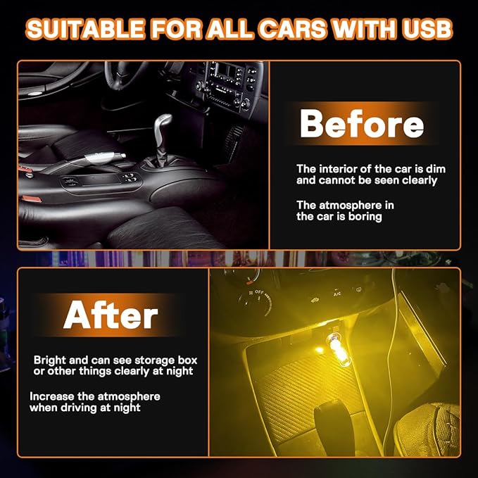 2 PCS USB LED Lights for Car Interior, Touch Dimmable Ambient Lighting, Mini Retro Glass Bottle Night Light Bulb for Vehicle, Bedroom, Camping(Warm White)