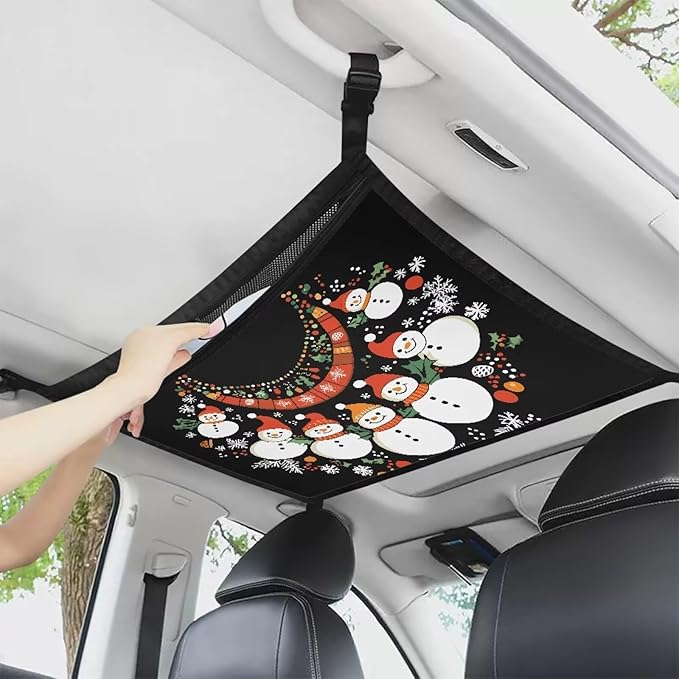 Generic Christmas Necklace Snowman Car Storage Mesh Organizer Ceiling Cargo Net Double-Layer Adjustable Zipper Truck SUVs Travel Road Trip Essentials Interior Organizer Christmas Decor Gifts