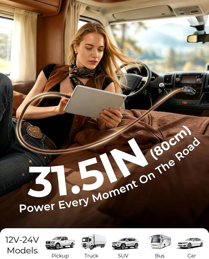 2026 MimAuto 4 in 1 Retractable Car Charger, Car Charger USB C Fast Charger, Car Phone Charger for iPhone 17/16/15/14/13, Samsungs, Tablets, Dash cams. Black Car Accessories for Men Women