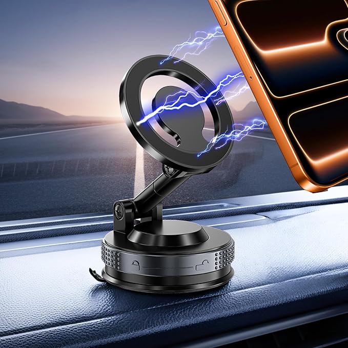 Vacuum Magnetic Phone Holder, Upgraded Suction Phone Mount, 360° Adjustable Car Phone Holder for MagSafe, Phone Holders for Your Car/Gym/Mirror, Compatible with iPhone & Android Smartphones
