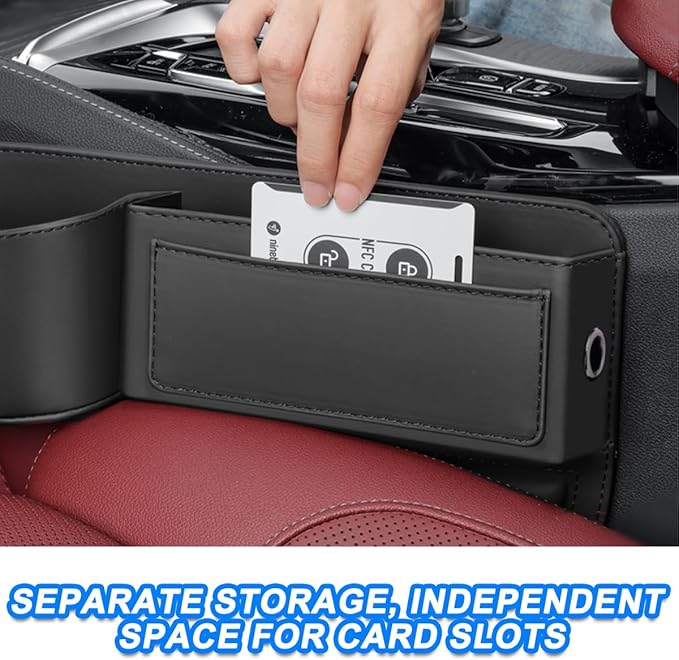 Leather Car Seat Gap Filler Organizer, Adjustable Vehicle Side Gap Storage Box, Auto Front Seat Crevice Catcher for Phones, Glasses, Keys, Universal for SUV, Sedan, Truck (Black)