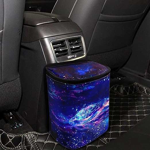 Galaxy Turtle Car Trash Can with Lid, Cute Leakproof Car Trash Garbage Bag Hanging Vehicle Trash Bin Small Portable Automotive Garbage Cans Organizer for Back/Front Seat/Console