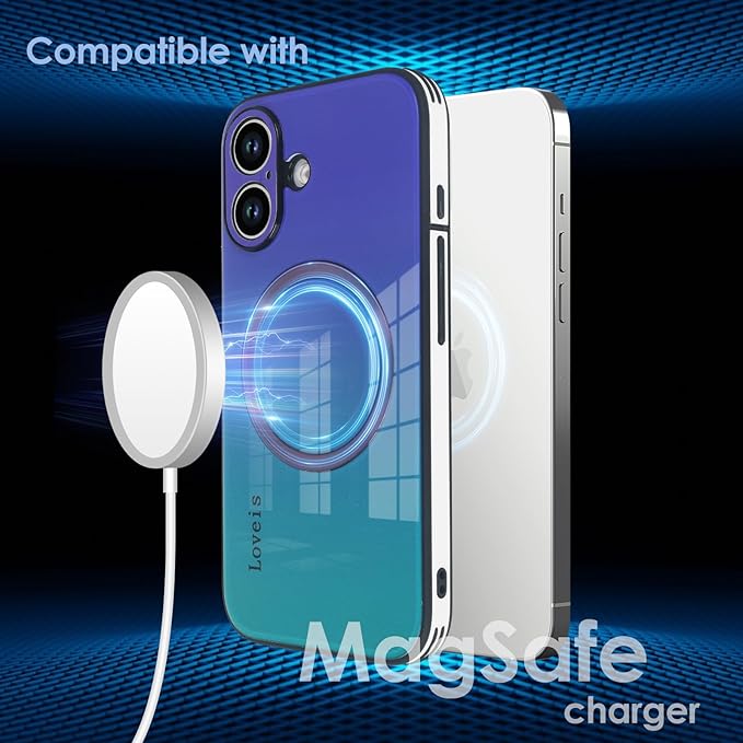 Guppy Compatible with iPhone 16 Case Magnetic, with Full Camera Lens Protector [Compatible with MagSafe] Scratch Resistant Gradient Glass Back Cover Phone Case-Purple