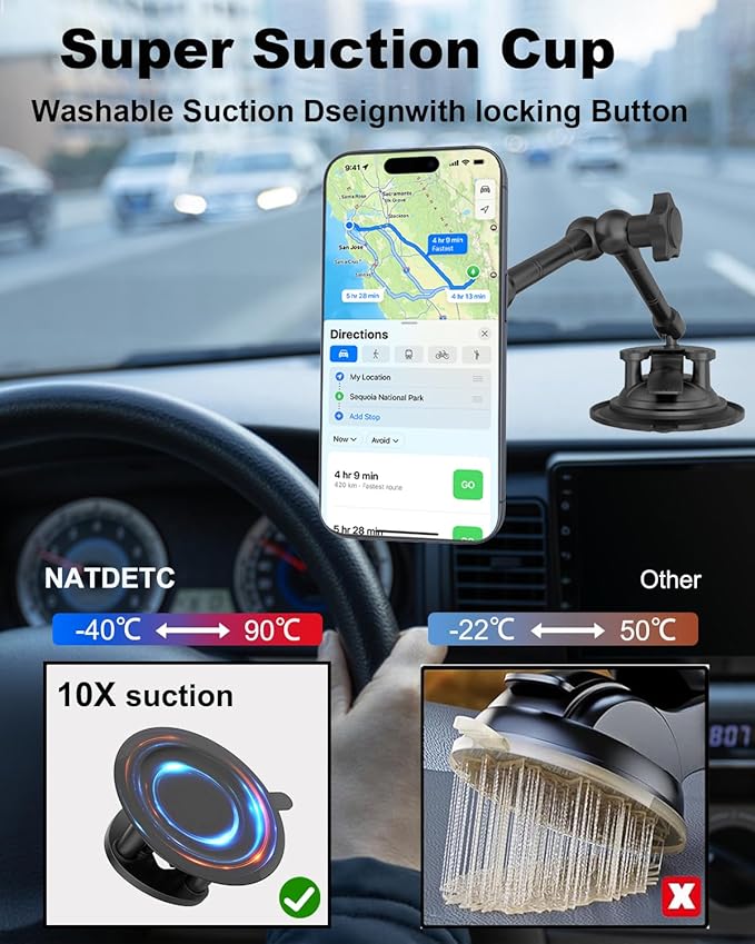 Heavy Duty Magnetic Tablet Mount for Truck Dashboard Windshield, Long Arm Suction Cup Car Mount for iPad Pro Air Mini 4–11'', MagSafe Holder for SUV Van Pickup iPhone 16/15 Galaxy