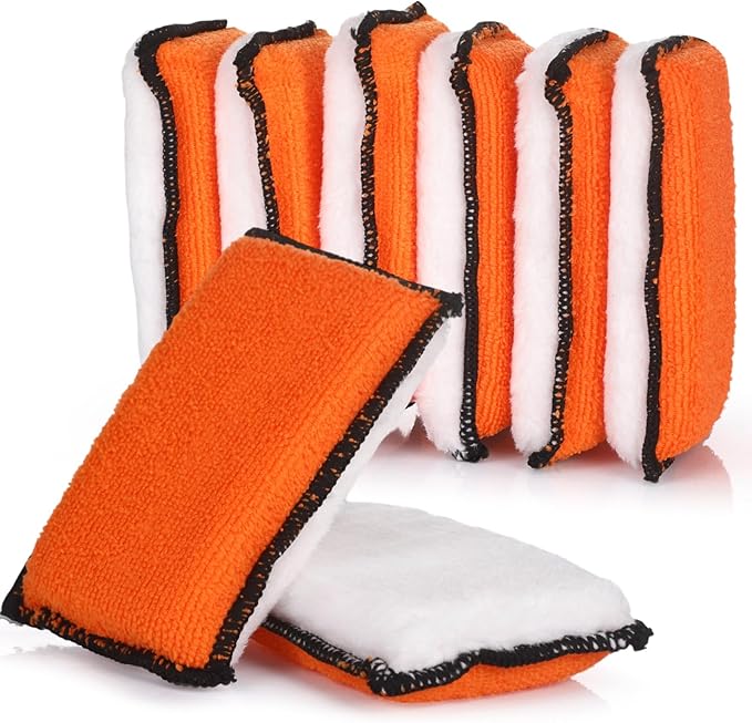 Mudder 8 Pcs Car Interior Scrubbing Sponge 5'' x 3'' Fiber Car Wax Applicator pad Household Cleaning Sponges for Leather Car Seat Couch Cleaning (Orange White)