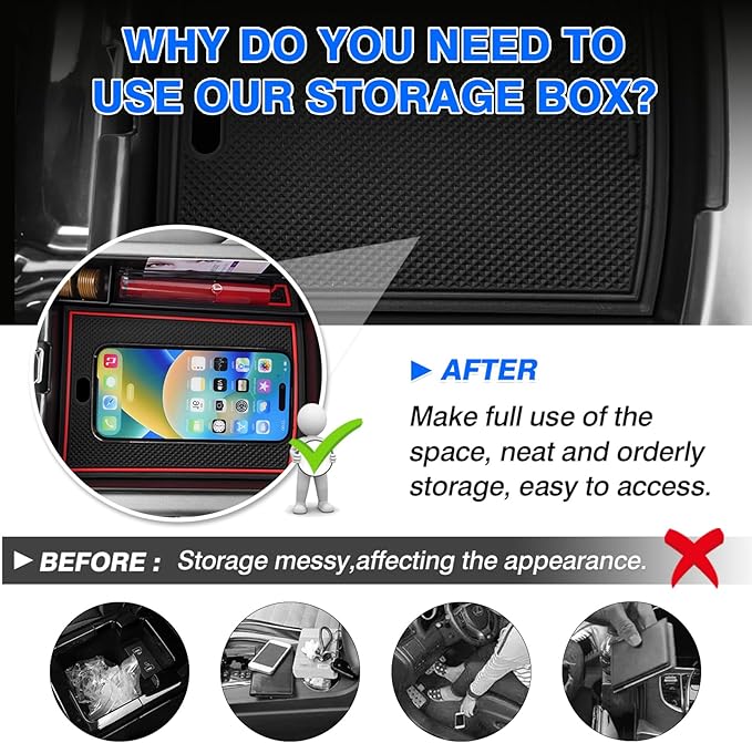 Autorder Center Console Organizer for 2025 Tucson Limited Accessories Armrest Storage Box Secondary Insert Tray with 2 Color Mats