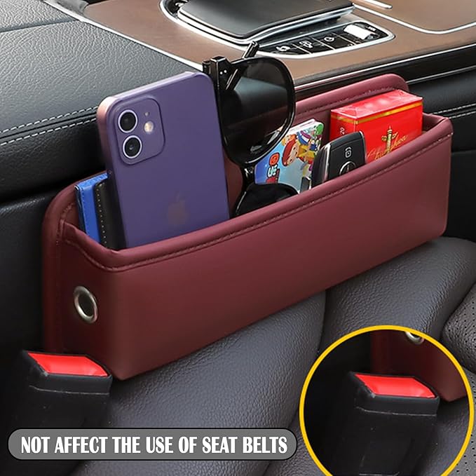 Universal Fit Premium Leather Car Seat Gap Filler Organizer, Center Console Organizer for Car SUV Truck (Burgundy，2 Pack)