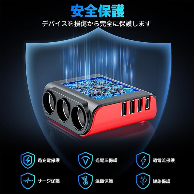 7 in 1 Cigarette Lighter Splitter, SONRU 3 Sockets Cigarette Lighter Splitter with PD Ports 3 Fast Charging USB Ports, 120W 12V/24V DC Independent Power Switches & LED Voltage Display