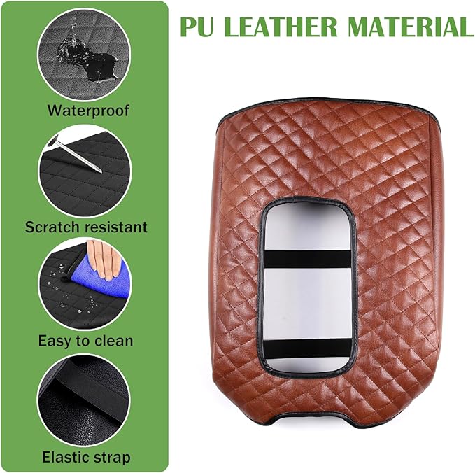 LLKUANG Car Center Console Armrest Cover Pad Fit for Toyota Tundra 2007-2021 Waterproof Leather Seat Armrest Box Cushion Pad Protector (Brown)