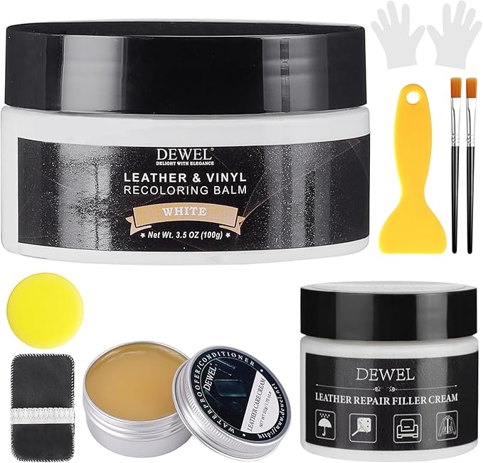 White Leather Recoloring Balm, With Leather Filler and beeswax, Leather Repair Kit for Furniture & car interior, Leather Color Restorer, Leather conditioner for Couches, furniture salve for leather