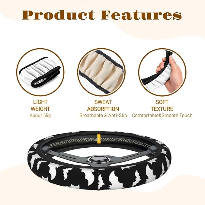Steering Wheel Cover Accessories Neoprene Cover, Breathable Non-Slip Easy to Install Suitable for Women Men, 14.5-15.5 Inch for Car SUV Van Truck Universal - Bat