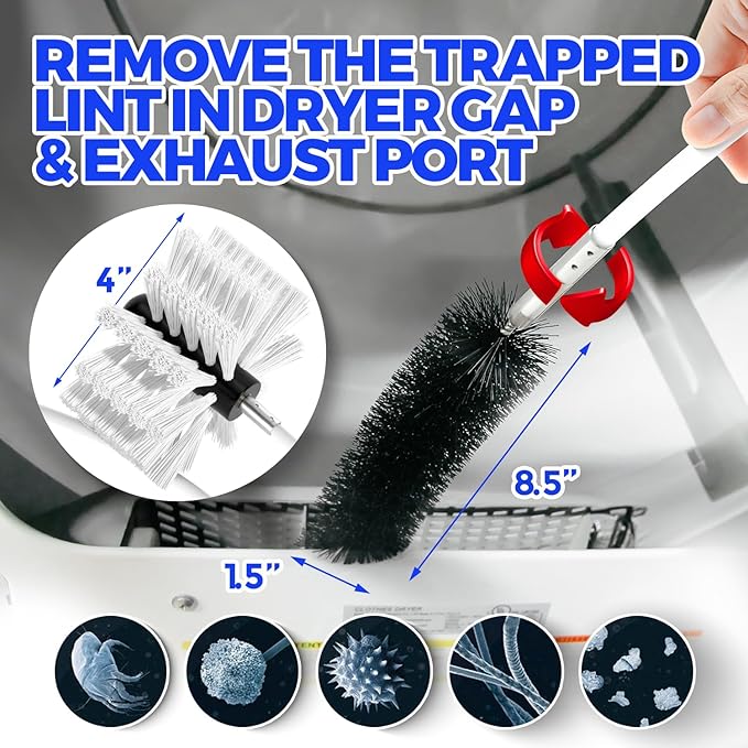 Holikme 30 Feet Dryer Vent Cleaner Kit,Flexible Lint Brush with Drill Attachment, Extends Up to 30 Feet for Easy Cleaning, Synthetic Brush Head, Use with or Without a Power Drill, White