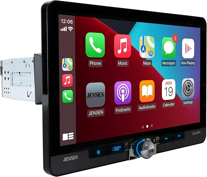 JENSEN J1CA10FL 10.1-inch Certified Apple CarPlay Android Auto Wired or Wireless | Single DIN & Double DIN Touchscreen Car Stereo Radio | Bluetooth | Front & Rear Camera Inputs | USB Playback & Charge