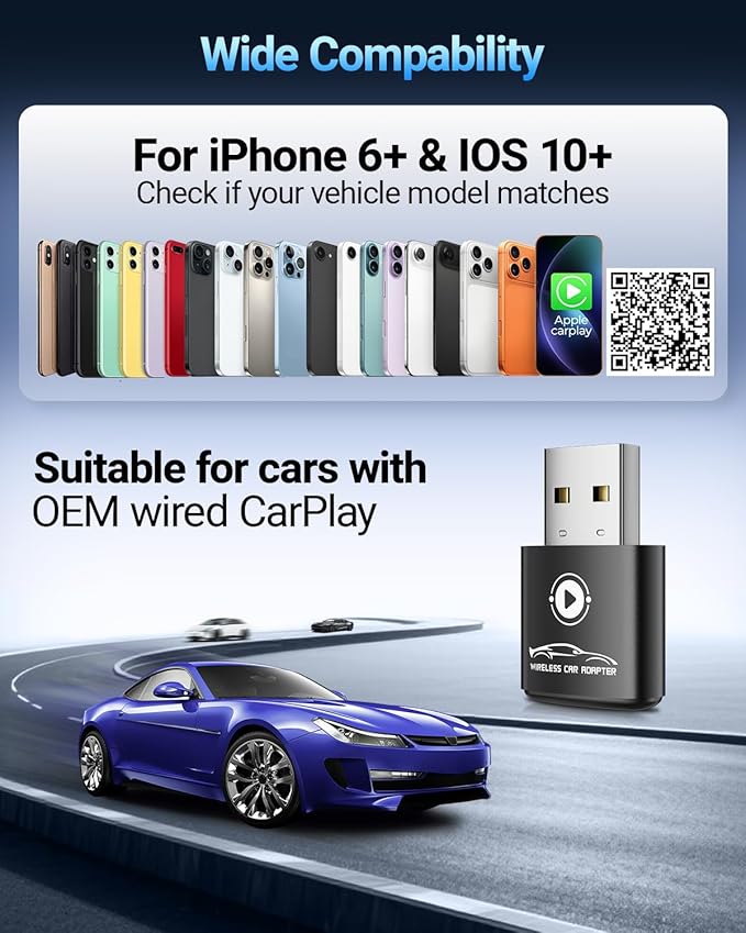 vnilrgle Wireless CarPlay Adapter for Apple iPhone（2026 Upgraded） Mini Design, Converts Factory Wired to Wireless Adapter for CarPlay, Plug and Play, Auto Connect Fast and Stable(Black)