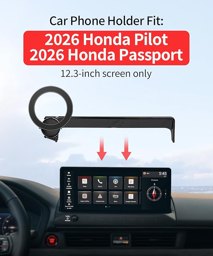 MaserWeller Car Phone Holder for Honda Passport/Pilot 2026 Accessories 12.3-Inch Screen Fixed Clip, 360° Rotation Phone Mount Compatible with MagSafe, Cell Phone Holder that Does Not Affect Air Vent