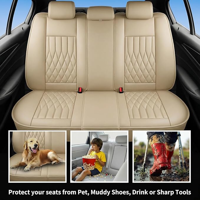 Fit TLX Car Seat Covers for Acura TLX 2014-2025 2026 - Premium Leather, Waterproof, All-Weather, Airbag Compatible, Anti-Slip, Breathable, Easy Install, Seat Protectors, Full Set, Beige