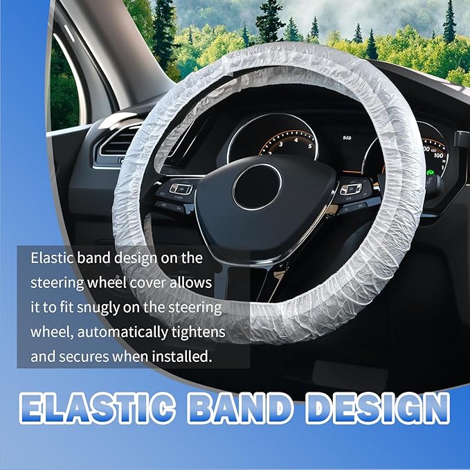 50PCS Upgraded Disposable Steering Wheel Covers with Elastic Band,Thickened Car Steering Wheel Cover for Protecting,LDPE Car Wheels Cover Fits 14.96" Diameter Steerings Wheels (50PCS)