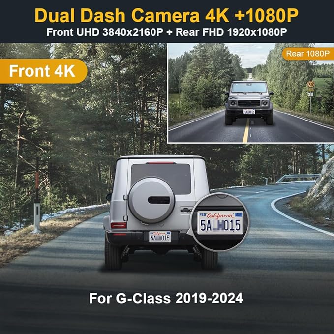 Fitcamx Front 4K+Rear 1080P Dash Cam Adapts for Mercedes-Benz G-Class 2019-2024 G550 (HD2-6166/with 10 Vents), OEM Look, Dual HD Video, WiFi & APP, Loop Recording, G-Sensor, Easy to Set, 128GB Card