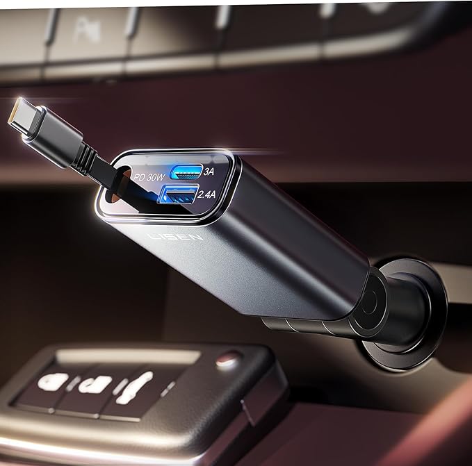 LISEN Car Charger USB C Fast Charge, [Single-Port] Retractable Car Charger USB C for Car Accessories for Women Men Phone Type C Charging for iPhone 17 Pro Max 16 15 Samsung S26 S25, MacBook Neo