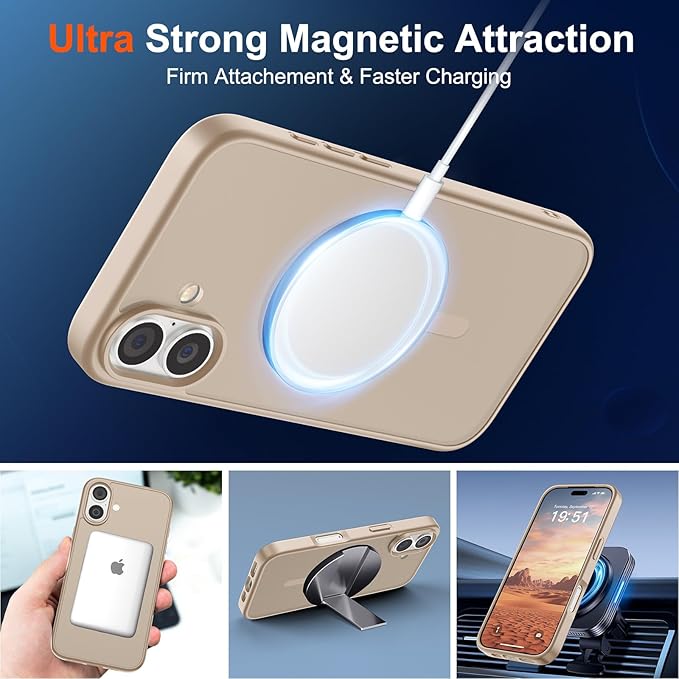 SUPFINE Magnetic for iPhone 17 Case (Compatible with MagSafe)(Military Grade Drop Protection) Translucent Matte Shockproof with Anti-Fingerprint Phone Cover,Desert Gold