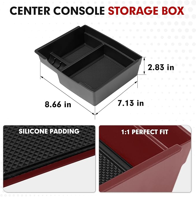 Autorder Center Console Organizer for 2024-2026 Toyota Tacoma Accessories Armrest Storage Box Secondary Insert Tray with Black Non-Slip Silicone Mats