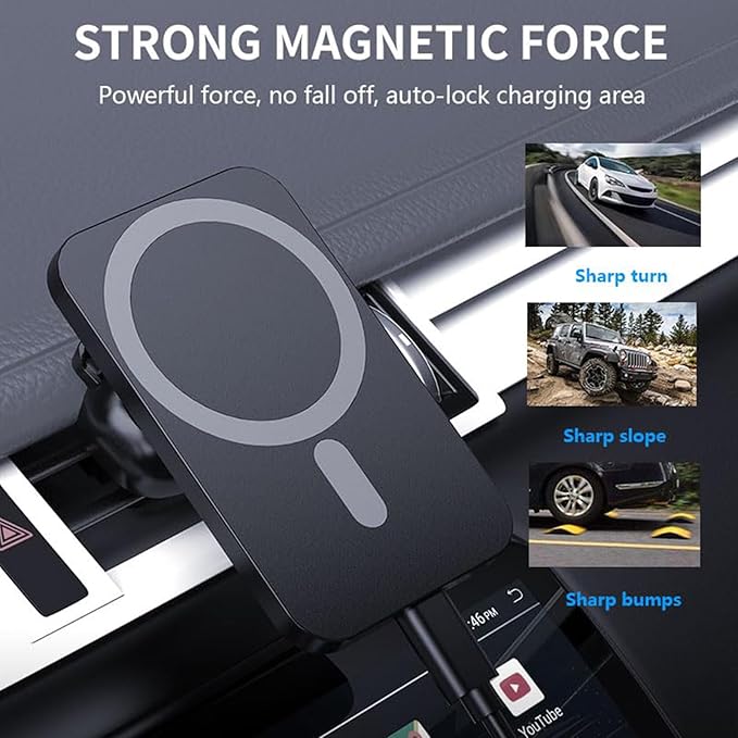 for MagSafe Car Mount Charger, 15W Magnetic Wireless Car Charger for iPhone 17/17 Pro/17 Pro Max/Air/16 15 14 13 12 Pro Max Plus mini, Magnet Cell Phone Holder for Air Vent (Black)