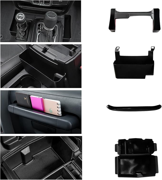 4PCS Center Console Organizer Storage Box Fits 2018-2023 for Jeep Wrangler JL JLU & Gladiator JT Gear Shift Console Tray Organizer, Hanging Armrest Storage Box, Co-Pilot Organizer