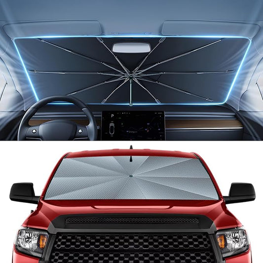 Autorder Windshield Sun Shade Umbrella for 2007-2025 Toyota Tundra Accessories,Upgraded Ice Crystal Material,Easy Setup Umbrella Sunshade for Car Windshield,100% Sun Blocking