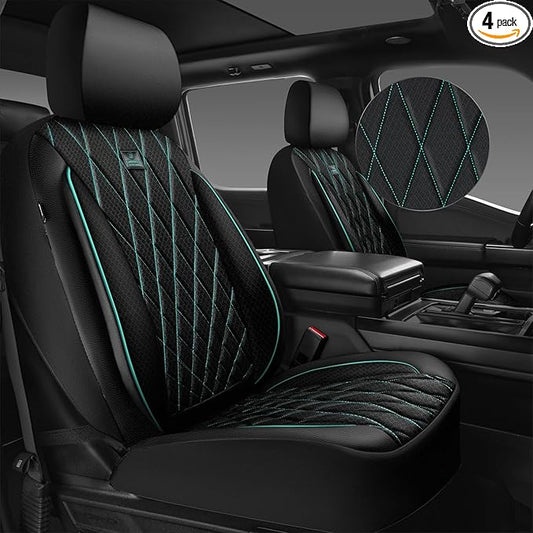 CAR PASS Thick Foam 3D Air Mesh Leather Car Seat Covers Front Seats Only, Breathable Premuim Leather Two Front Seat Cover, Airbag Compatible Universal Fit for 95% Sedan Van Truck SUV,Black and Mint