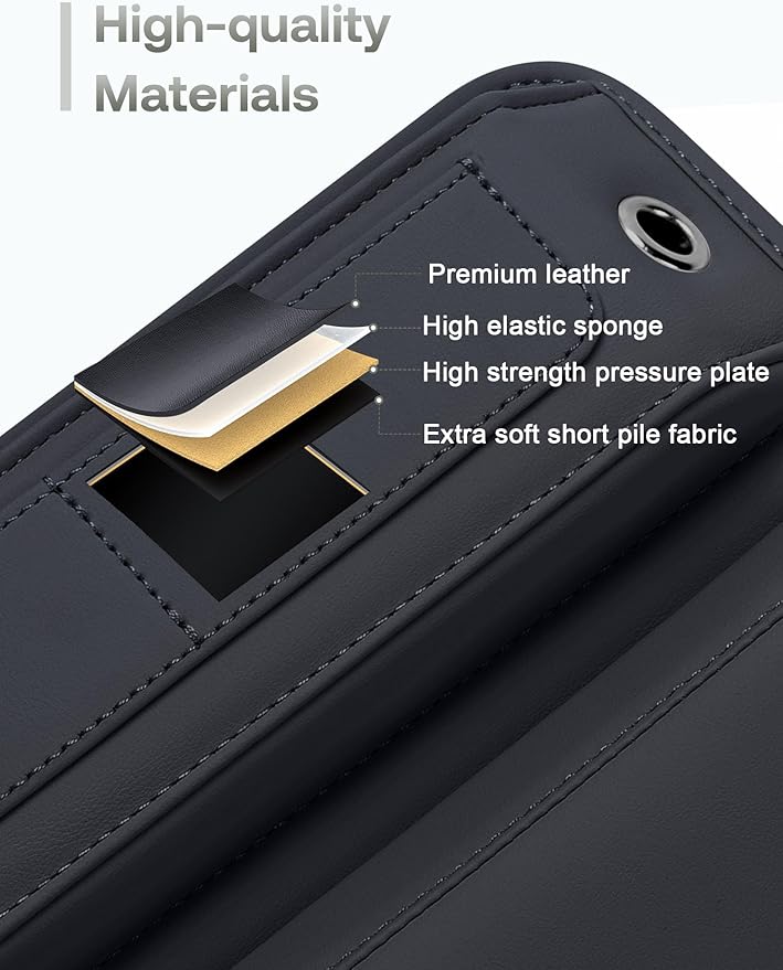 Universal Fit Premium Leather Car Seat Gap Filler Organizer, Center Console Organizer with Card Slots, Clever Gifts for Car SUV Truck Owners (Black, 1 Pack)