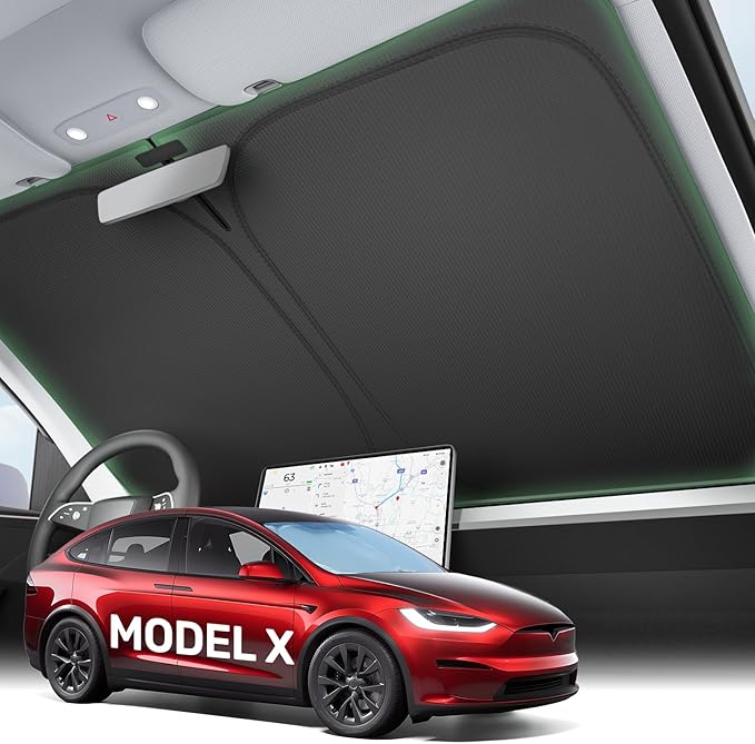 2025 Upgraded Zanch Car Front Windshield Sun Shade- Ultimate UV Protection & Heat Reduction|OEM Design|Innovative No-Light Leakage Technology|4-Layer Protection|Fit for Tesla Model X (2016-2025)