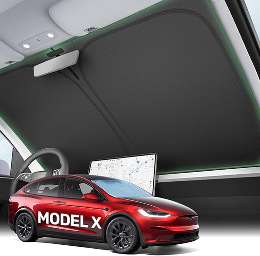 2025 Upgraded Zanch Car Front Windshield Sun Shade- Ultimate UV Protection & Heat Reduction|OEM Design|Innovative No-Light Leakage Technology|4-Layer Protection|Fit for Tesla Model X (2016-2025)